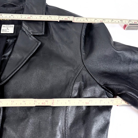 VTG 90s Metrostyle Matrix Black Leather Trenchoat Jacket Womens Size 16 Goth - Picture 5 of 9